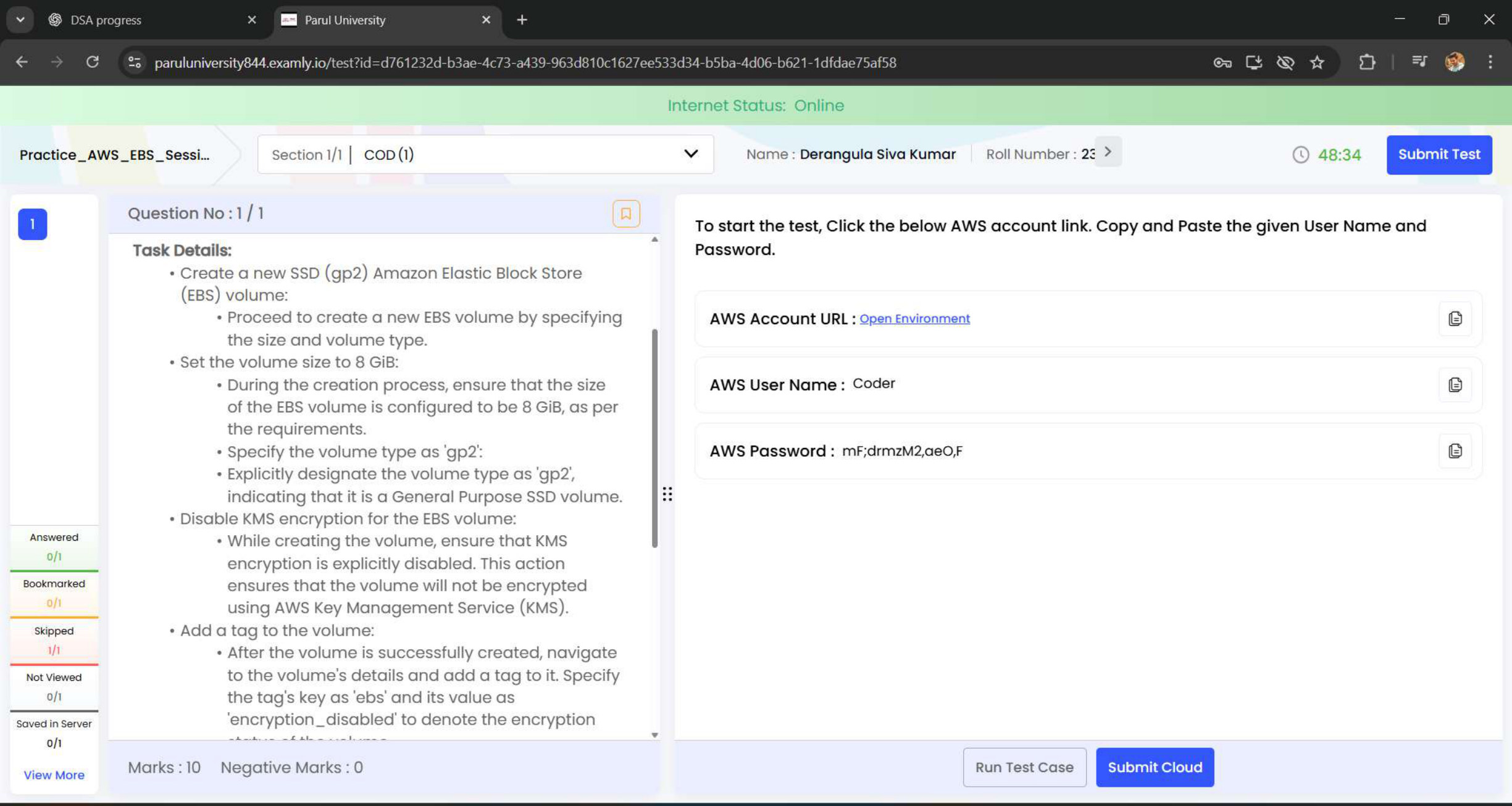 AWS task evidence preview: EBS gp2 Volume