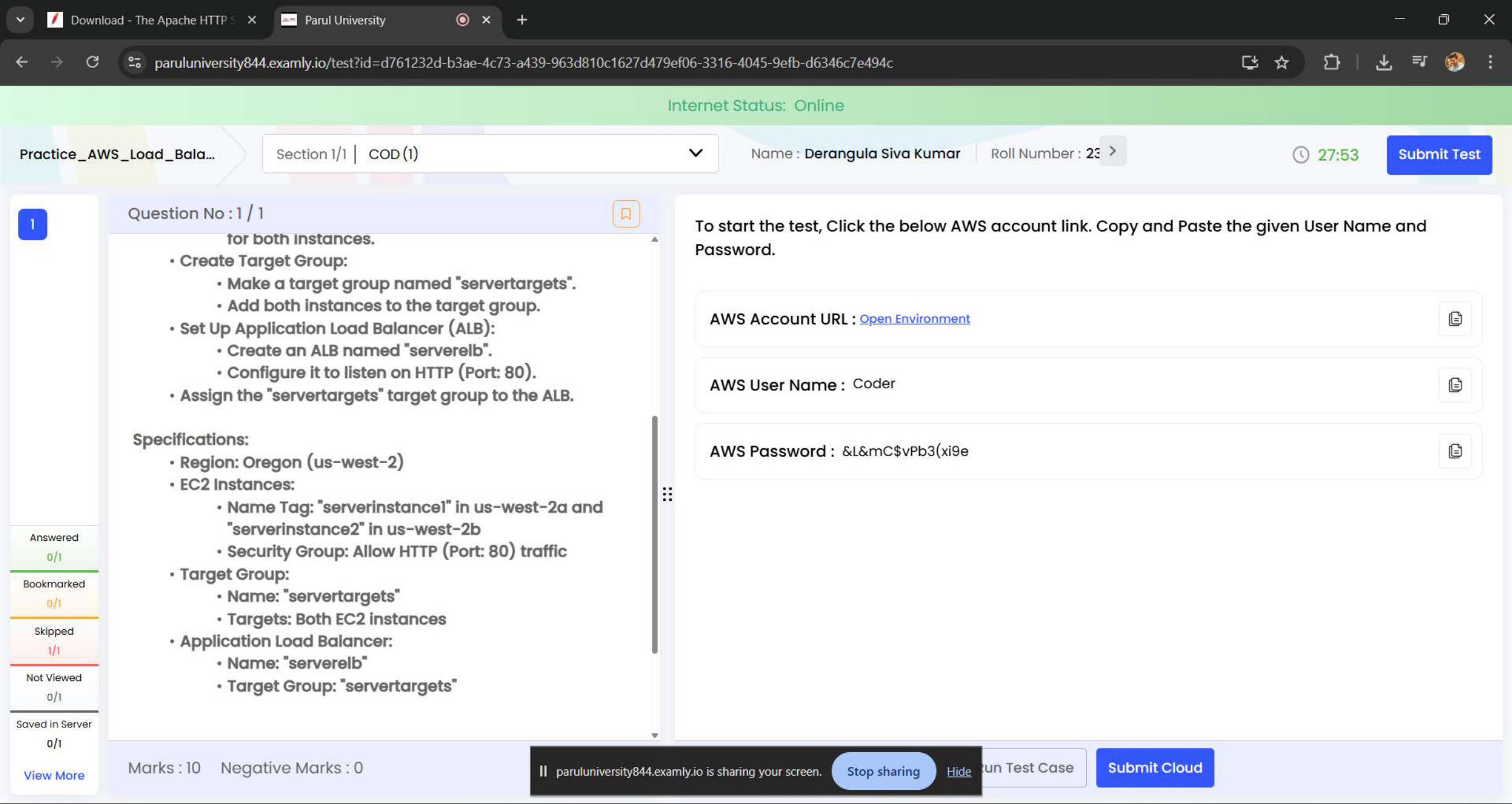 AWS task evidence preview: EC2 & Application Load Balancer