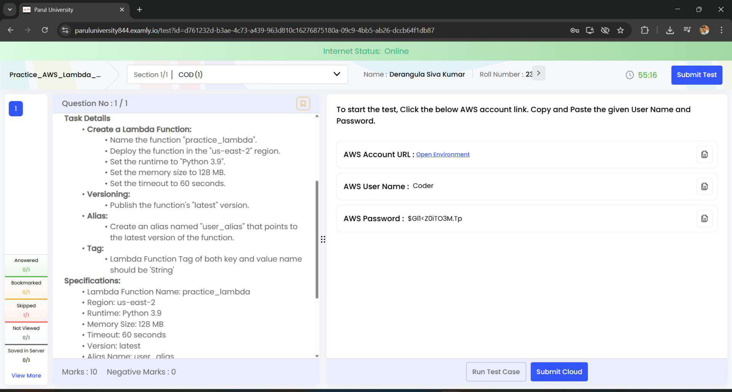 AWS task evidence preview: Lambda Function, Version & Alias