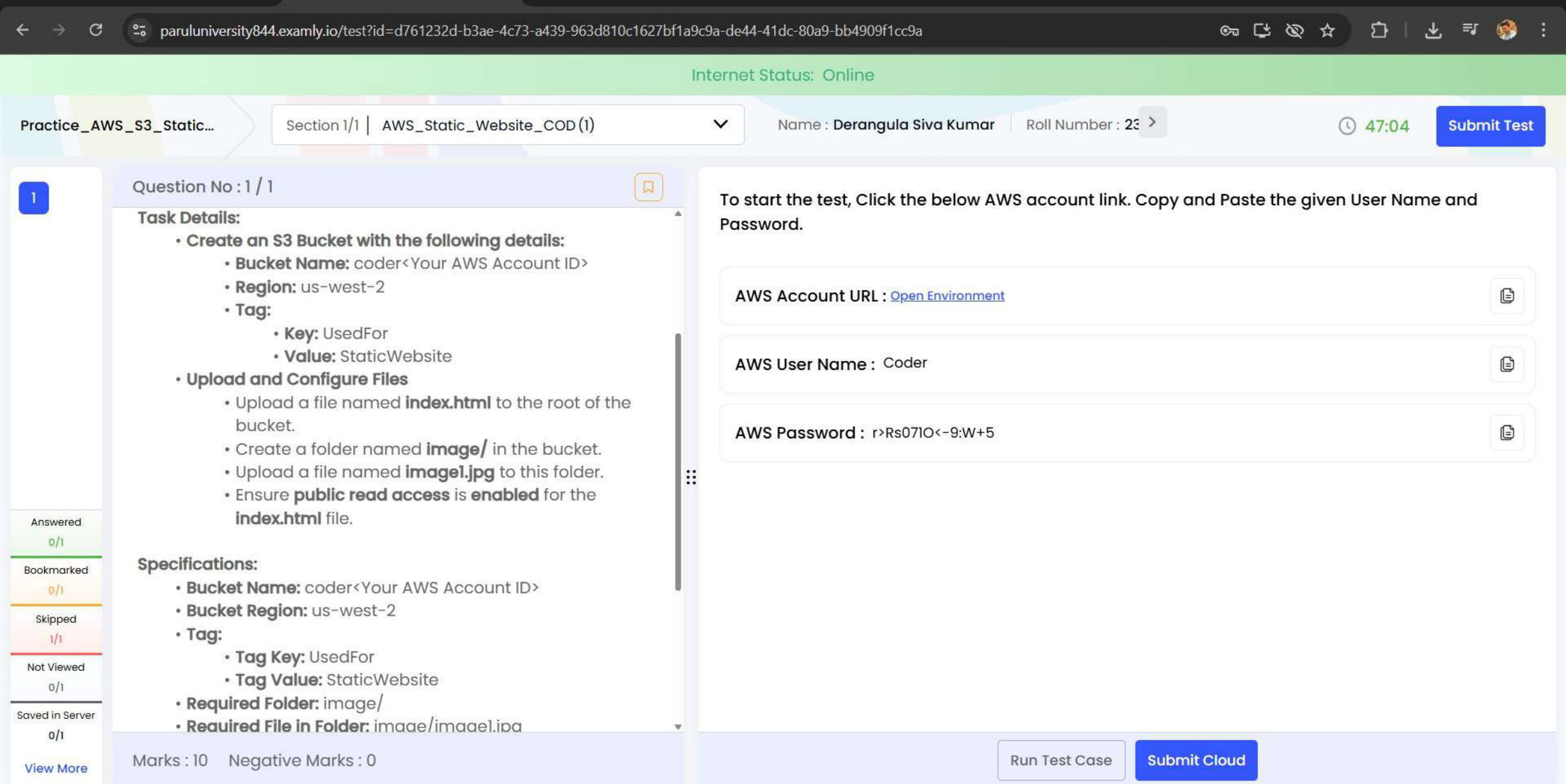 AWS task evidence preview: S3 Static Website — index.html