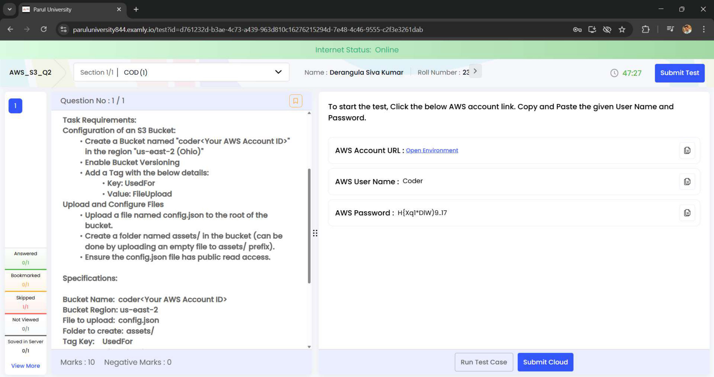 AWS task evidence preview: S3 Versioning, Tags & File Upload