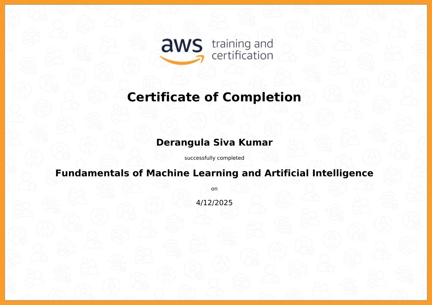 AWS Fundamentals of Machine Learning and Artificial Intelligence certificate