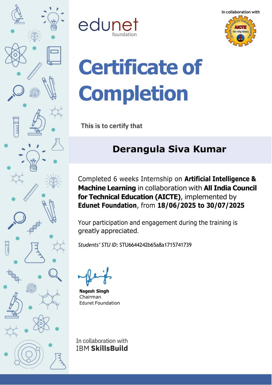 AI and Machine Learning internship certificate