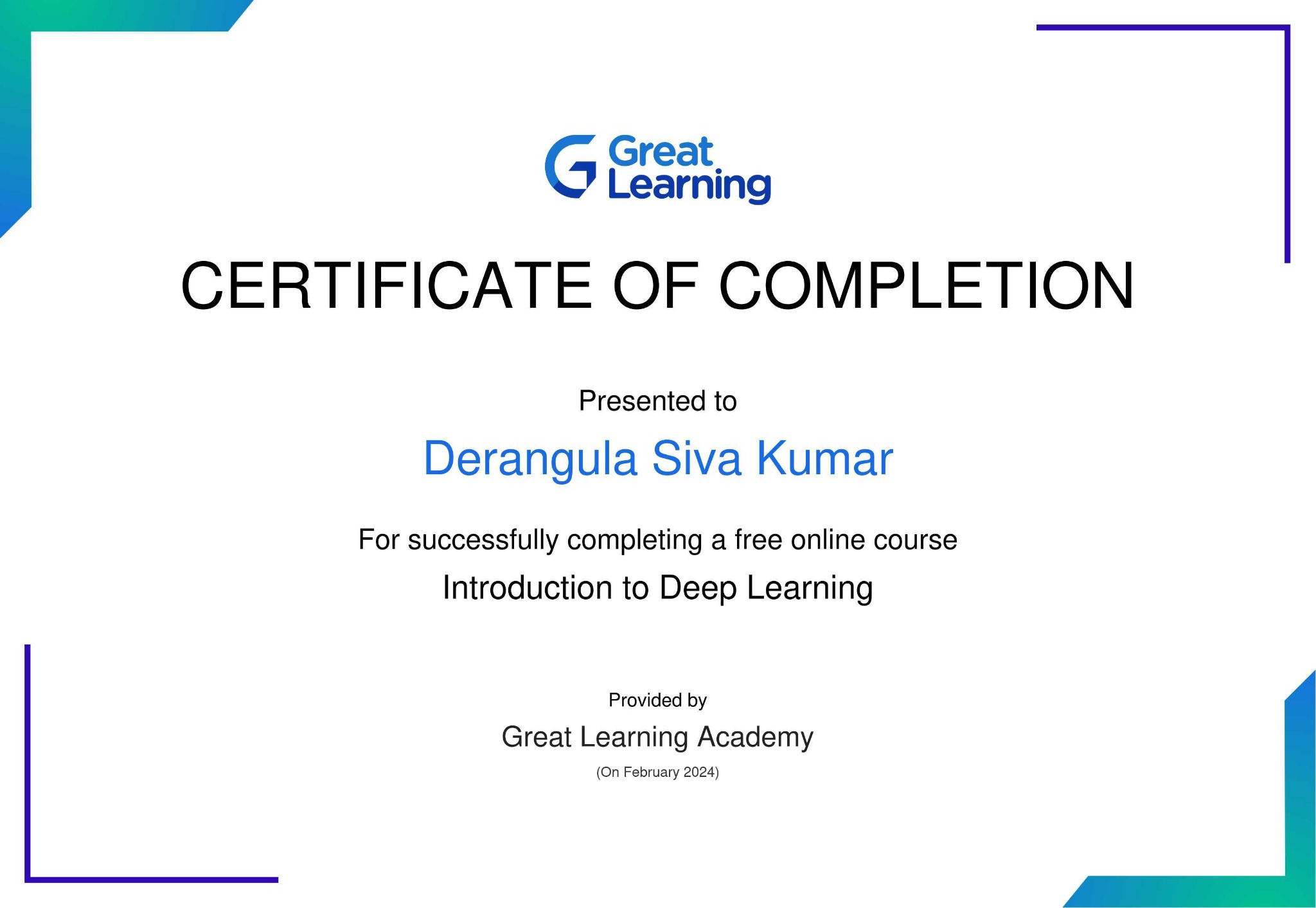 Introduction to Deep Learning certificate