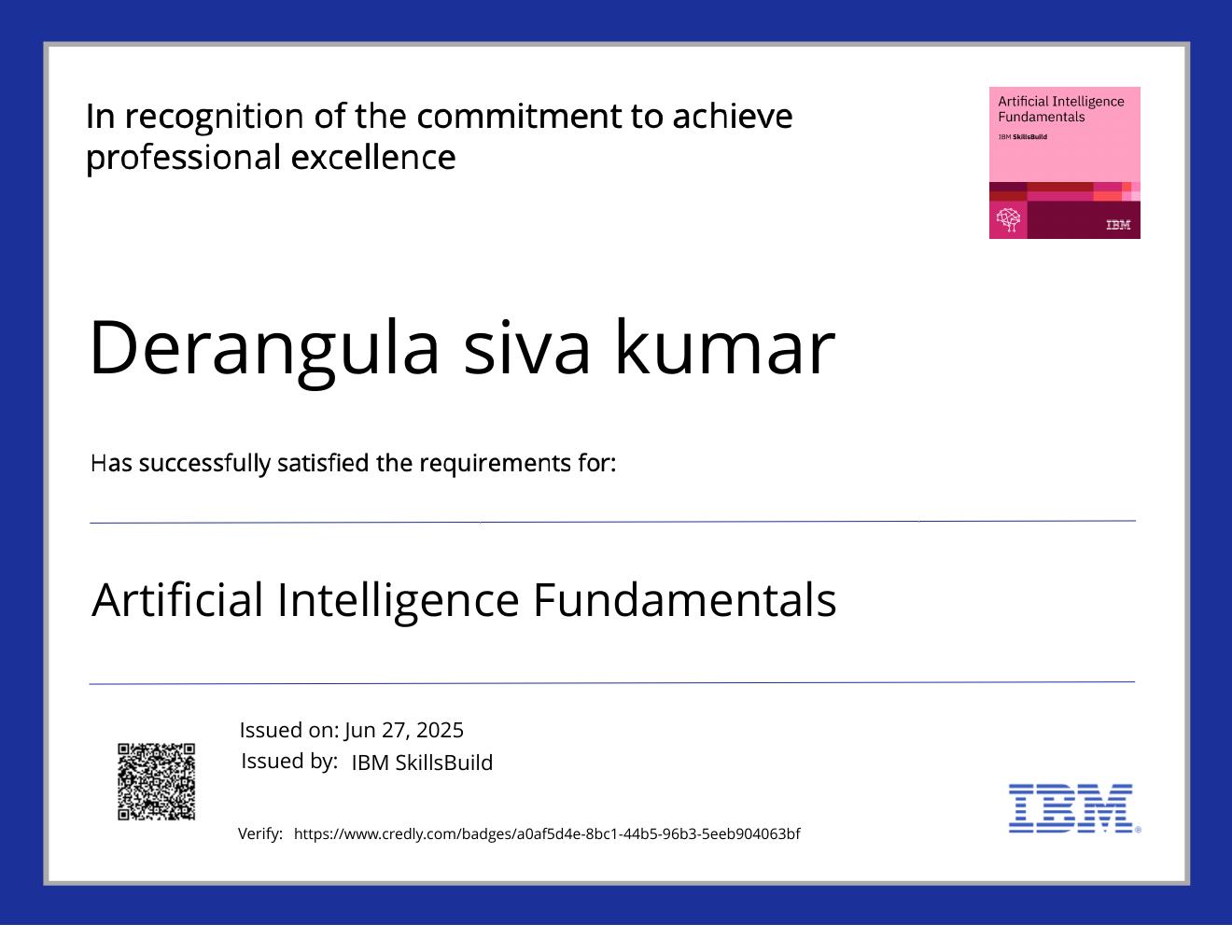 Artificial Intelligence Fundamentals certificate